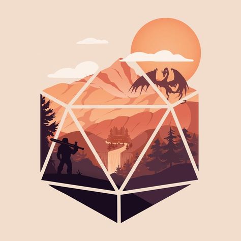 upvoted by TheDman0310 Dungeons And Dragons Painting Ideas, Dm Aesthetic Dnd, Dnd D20 Art, D20 Artwork, Dnd Logo Art, Dnd Cover Art, Dnd Dice Illustration, Dnd Tattoo Ideas Simple, Dnd Setting Art