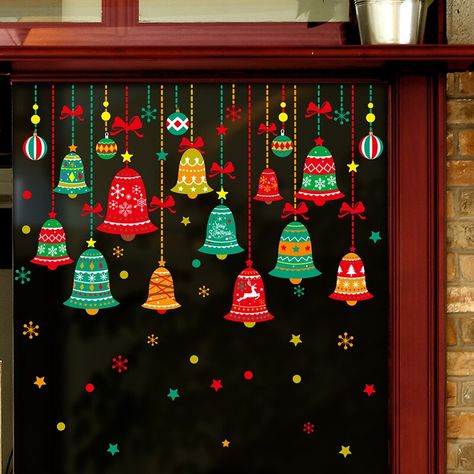 Window Decoration Ideas For School Christmas, Christmas In School Decoration, Christmas Decorations For Classroom Wall, Chrismass Decore Ideas School, Christmas Bell Decorations, Christmas Decorations For Kindergarten, Christmas Decorations In School, Christmas Hangings For School, Class Christmas Decoration Ideas