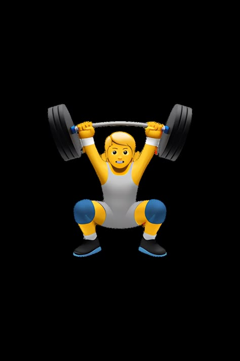 The emoji 🏋️ depicts a person lifting weights. The person is shown in a standing position with their arms extended and holding a barbell with weights on either end. The person is wearing a tank top and shorts, and their muscles are visibly bulging as they lift the weights. The emoji is depicted in a yellow skin tone and has a neutral facial expression. Gym Emoji, Train Emoji, Muscle Emoji, Standing Emoji, Lego Hotel, Emojis Iphone, Apple Emojis, Stickers Random, Iphone Emoji