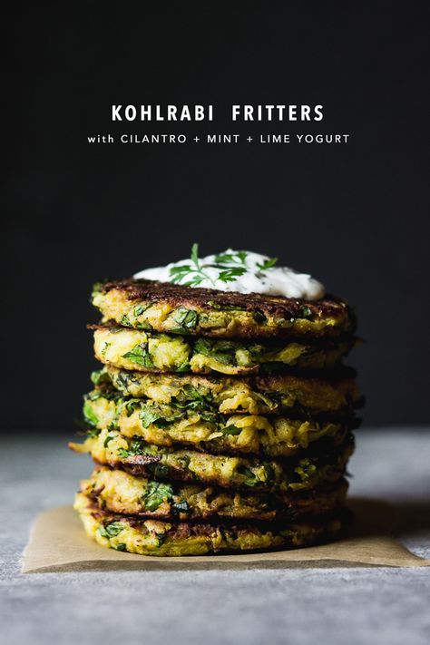 KOHLRABI FRITTERS - ful-filled Kohlrabi Fritters, Kohlrabi Recipes, Mr Monopoly, Winter Veggies, Fritters Recipe, Dairy Free Eggs, Fritter Recipes, Eat Seasonal, Dairy Free Options