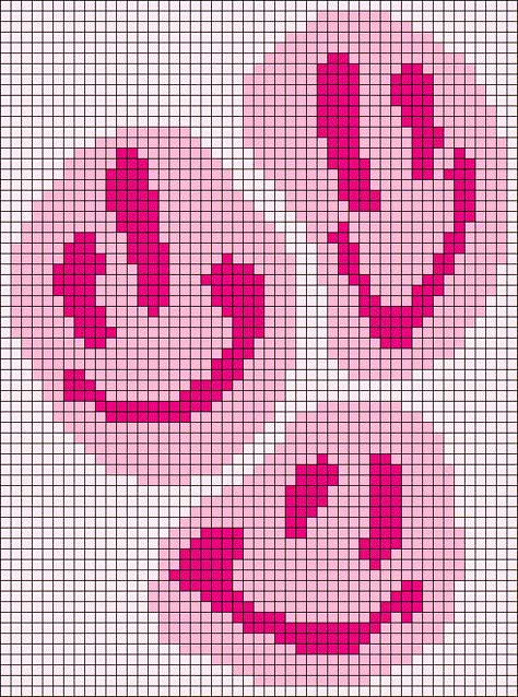 Smiley Face Cross Stitch, Crochet Grid Aesthetic, Cute Pixel Art Crochet, Valentines Alpha Pattern, Alpha Grid Pattern Crochet, Barbie Pixel Grid, Alpha Pixel Patterns, Pink Alpha Pattern, Cute Tapestry Crochet Patterns