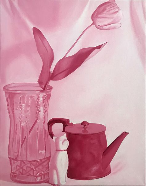 Pink Still Life Painting, Pink Monochromatic Painting, Monochromatic Painting Ideas Monochrome, Monochromatic Painting Easy, Monotone Painting, Monochromatic Still Life, Monochromatic Painting Ideas, Monotone Art, Monochromatic Drawing