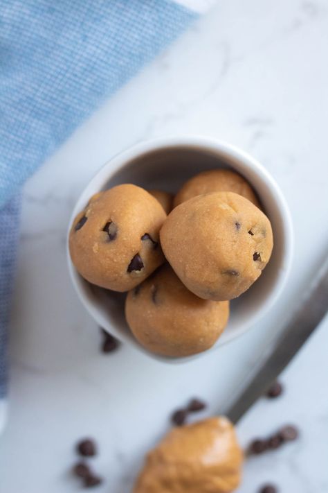 Coconut Flour Cookie Dough Balls — Audra's Appetite Coconut Flour Cookie Dough, Chocolate Chip Cookie Dough Balls, Coconut Flour Chocolate Chip Cookies, Chocolate Chip Cookie Dough Bites, Coconut Flour Cookies, No Bake Cookie Dough, Baking With Coconut Flour, Coconut Flour Recipes, Peanut Butter Cookie Dough