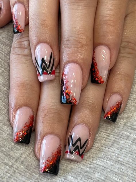 Red, White and Black Nail Design Wwe Nails Designs, Wrestling Nails, Wwe Nails, Black Nail Design, Inspired Nails, Black Nail Designs, Black Nail, Professional Wrestling, Black Nails