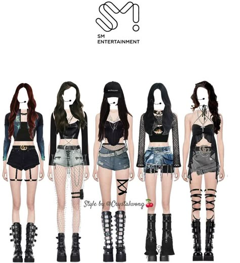 K Pop Stage Outfits Ideas 5 Members, Y2k Fashion Kpop, 5 Member Girl Group Outfits Y2k, Fanmeeting Outfit, Outfits Kpop Stage, 5 Member Girl Group Outfits, 5 Member Girl Group, Plain Black Tank Top, Girl Group Outfits