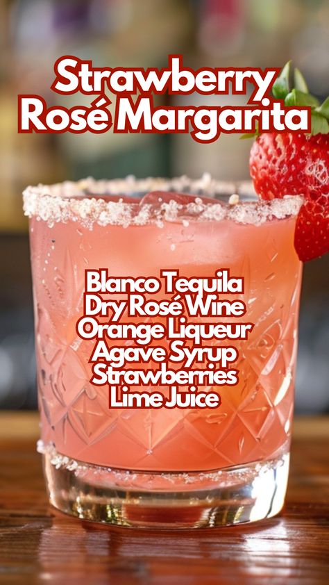 Prepare to be amazed by the Strawberry Rosé Margarita, a cocktail that masterfully combines the robust flavors of blanco tequila with the delicate charm of dry rosé. The inclusion of fresh strawberries and mint brings a summer freshness to each sip. #strawberryrosémargarita via @mybartender Tequila Rose Drinks, Rosé Cocktails, Camping Cocktails, Margarita Flavors, Strawberry Cocktail Recipe, Rose Drink, Flavored Margaritas, Strawberry Cocktails, Bartender Drinks