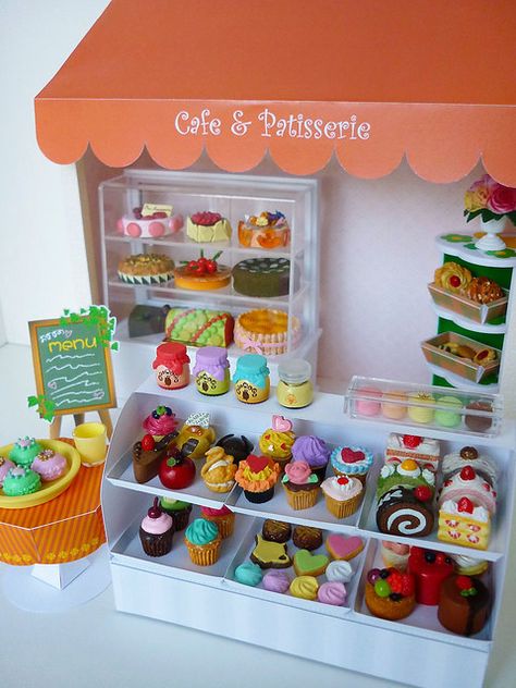 Miniature Cafe, Mini Cafe, Card Stock Paper, Miniature Bakery, Re Ment, Doll Food, Polymer Clay Miniatures, Barbie House, Clay Miniatures