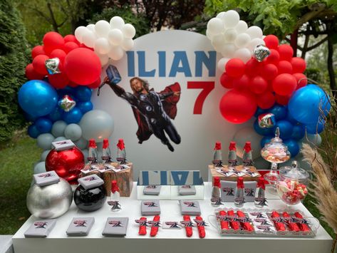 Thor new birthday decor Thor Birthday Party Ideas, Thor Birthday Party, Thor Birthday, Avengers Party, New Birthday, 6th Birthday Parties, Birthday Decor, 6th Birthday, Super Heroes