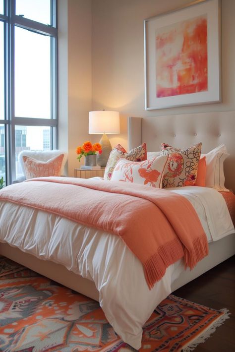 44 Fabulous and Chic Feminine Bedroom Ideas Peach Rooms, Peach Bedroom, Coral Bedroom, Beautiful Bedroom Colors, Serene Bathroom, Feminine Bedroom, Beige Bedroom, Serene Bedroom, Bedroom Color Schemes