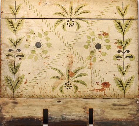 Fig. 3: Fireboard, ca. 1820. Stenciled stylized flowers and leaves on this fireboard create a bold pattern that could be visible anywhere in... Primitive Fireplace, Stenciled Walls, Stenciled Furniture, Painted Floor Cloths, Sturbridge Village, Mural Stencil, Primitive Walls, American Primitive, Fire Screen