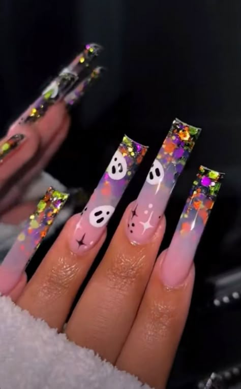 Acrylic Nails Spooky, Nails Spooky, Halloween Acrylic Nails, Dope Nail Designs, Fall Acrylic Nails, Exotic Nails, Long Acrylic Nails Coffin, Nail Art Designs Videos, Glitter Acrylic