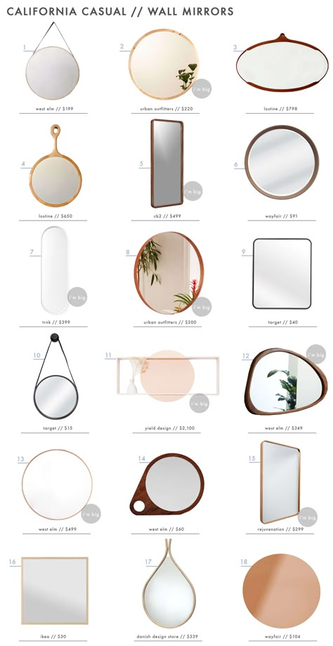 Achieving the ‘Effortless California Casual’ Style: Wall Art - Emily Henderson California Casual Style, Wc Decoration, Mirror Wall Collage, Beach Interior Design, Tall Wall Mirrors, Desain Pantry, Beach Interior, Modern Wall Mirror, Mirror Design Wall