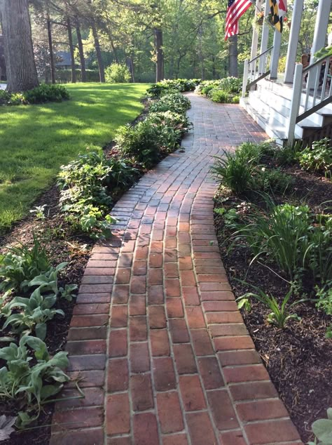 Red Brick Walkways To Front Door, Brick Pathway, Walkway Landscaping, Brick Path, Brick Walkway, Pathway Landscaping, Path Ideas, Brick Garden, Path Design