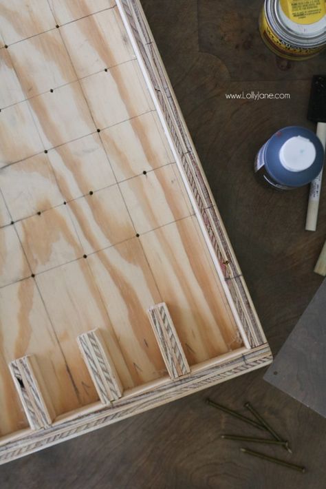 DIY Plinko Board Game. Perfect for parties, pubs, man caves, gifts for guys, or a garage! Diy Drinko Plinko Game, Plinko Board Diy Drinking, Bottle Cap Plinko Board Diy, Pub Games Diy, Diy Bottle Opener Wood Wall Mount, Drinko Plinko Diy, Beer Bottle Opener Diy Wood, Plinko Game Ideas, Cool Garage Ideas Man Cave Stuff