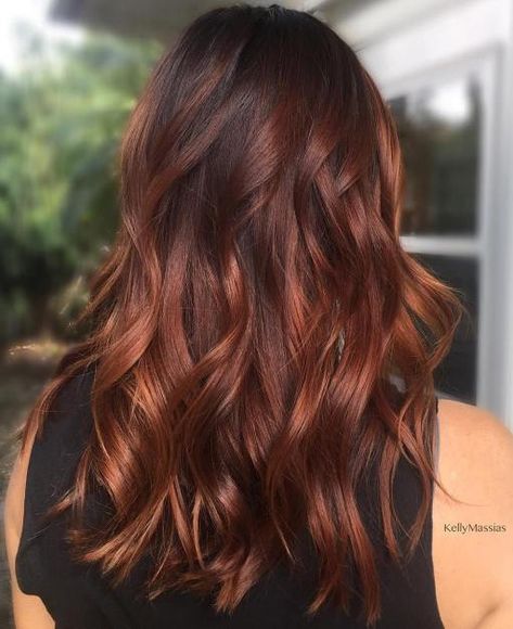 Bright Dark Copper Balayage for Brunettes Balayage Auburn, Auburn Red Hair Color, Colour Hair, Hair Color Burgundy, Copper Hair Color, Hair Color Auburn, Hair Balayage, Burgundy Hair, Brown Highlights