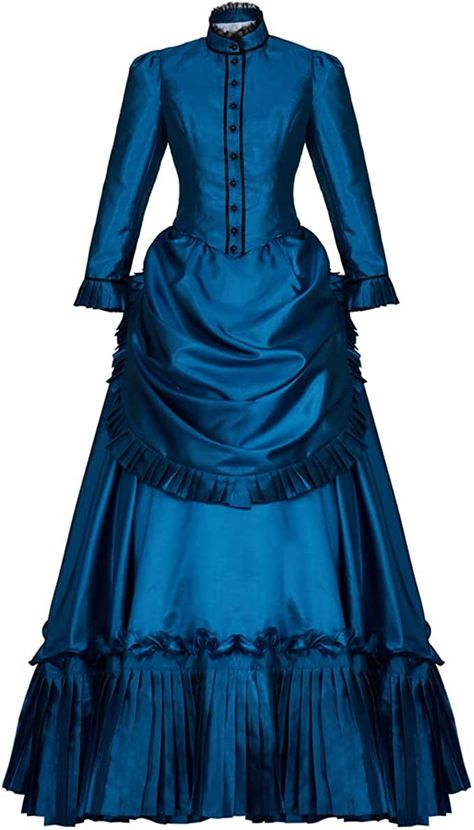 Ghosts Hetty Cosplay Costume Women's Medieval Renaissance Victorian Bustle Dress Edwardian Blue Dress Gown Blue Edwardian Dress, Dickens Fair Costume, Victorian Costume Women, Blue Victorian Dress, 1800 Dresses, 1700s Dresses, Victorian Bustle Dress, Belle Ball Gown, Victorian Gothic Dress