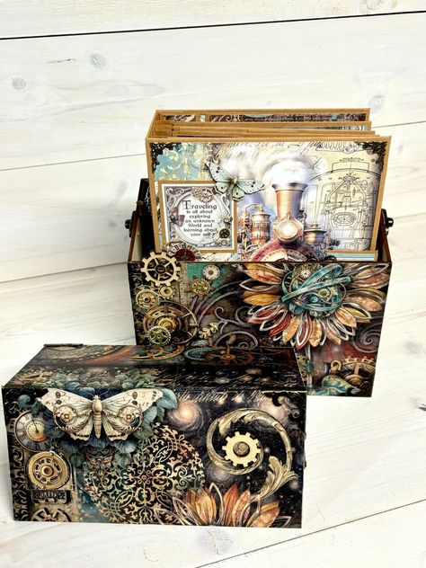 Wooden Gears, Album Tutorial, Mini Album Tutorial, Mini Scrapbook Albums, Youtube Link, Book Box, Mini Album, Fantasy World, Creative Inspiration