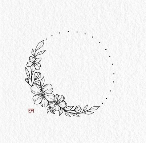 Circle And Flower Tattoo, Flowers Crown Drawing, Circle Vine Tattoo, Circle Tattoos For Women, Floral Circle Tattoo, Wreath Tattoo, Moth Tattoo Design, Markers Drawing Ideas, Ankle Tattoos For Women