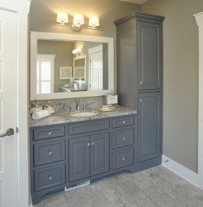 bathroom with no linen closet | Vanity with linen cabinet Vanities Ideas, Makeover Kamar Mandi, Bathroom Vanity Remodel, Traditional Bathroom Designs, Rustic Bathroom Vanities, Master Bath Remodel, Upstairs Bathrooms, Bathroom Remodel Ideas, Bathroom Redo