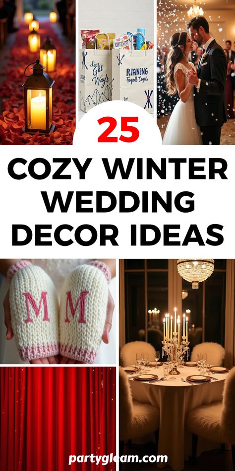 Ready to create a cozy winter wedding? Here are 25 enchanting decor ideas to transform your wedding venue into a charming winter wonderland! From a stunning red velvet wedding backdrop to a dreamy candle-lined aisle, these ideas are designed to bring warmth and romance to your big day. Imagine delighting your guests with rustic ski-themed welcome bags and sweet mitten wedding favors. Let these beautiful winter wedding decor inspirations fill your celebration with joy, warmth, and a touch of magic—just like freshly fallen snow. Country Winter Wedding, Velvet Backdrop, Cozy Winter Wedding, Winter Wedding Decor, Dyi Wedding, Quick Wedding, January Wedding, Wedding Ceremony Arch, Wedding Decor Ideas