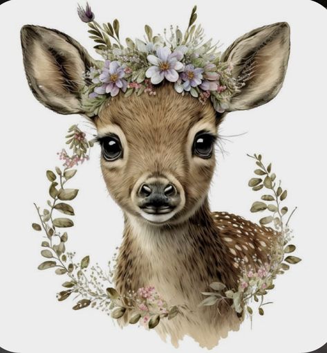 Deer Doe, Victorian Flowers, Deer Art, Cute Animals Images, Diy Watercolor, Fabric Panel, Cute Animal Photos, Animals Images, Wildlife Art