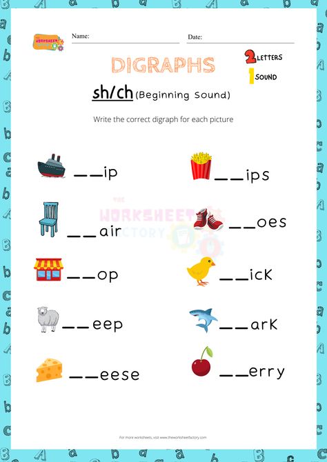 Ch Digraph Worksheet, Diagraph Worksheet For Kids, Og Phonics, Fish Lunch, Adjectives Grammar, Lunch School, Ch Words, Digraphs Worksheets, Alphabet Handwriting Practice