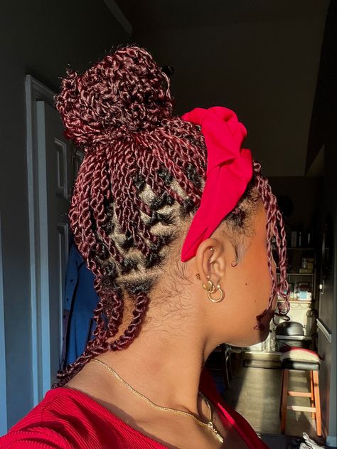 Red Mini Twists Natural Hair, Burgundy Mini Twists, Dyed Mini Twists Natural Hair, Twists Natural Hairstyles, Mini Twist Styles, Mini Twists On Natural Hair, Natural Hairstyles Black Women, Mini Twist Hairstyles, Twists On Natural Hair