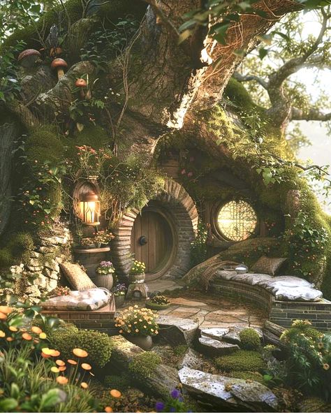 Forest Treehouse Aesthetic, Fairy House Exterior, Bedroom Tray Ceiling Ideas, Tree House Aesthetic, Cottagecore Mushroom House, Castle Tree House, House In A Tree, Fae House, Bedroom Tray Ceiling