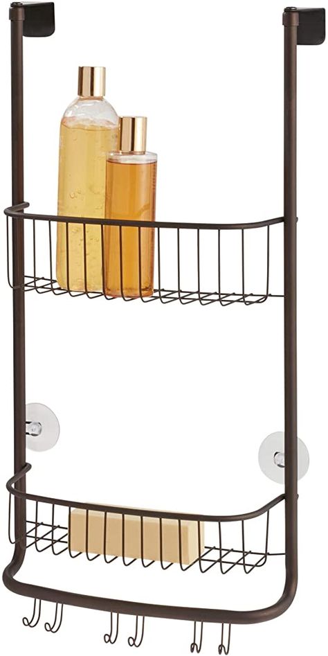 iDesign Forma Bathroom Over Door Shower Caddy for Shampoo, Conditioner, Soap - Bronze Cedar Bench, Shower Plumbing, Shower Speaker, Shower Caddies, Shampoo Dispenser, Cedar Planks, Shampoo Bottles, Brass Shower, Small Shelves