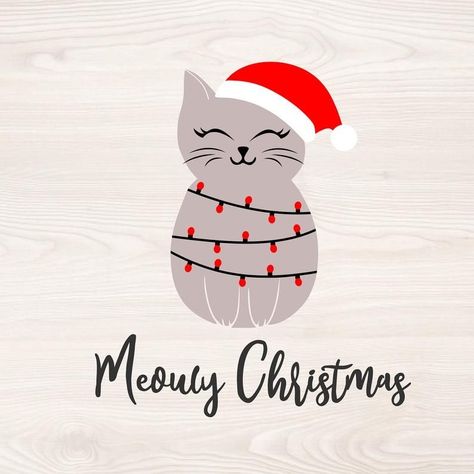 Christmas Cat Painting Easy, Christmas Cat Art, Cute Christmas Cat, Christmas Card Art, Christmas Fonts, Clipart Christmas, Meowy Christmas, Christmas Gift Card, Cat Cards