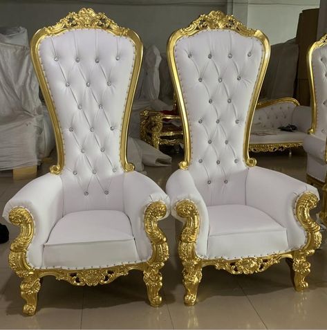 Throne Chair | King And Queen Chairs Gold Throne Chair, Gold Throne, King Throne Chair, Flower Ball Centerpiece, Princess Chair, Queen Chair, King On Throne, Villa Living Room, Hotel Party