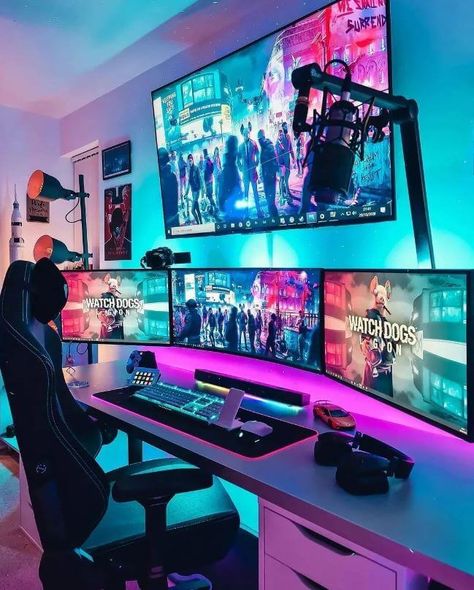 How To Make A Gaming Room? Useful Gaming Setup Ideas (2023) Games Room Inspiration, Pc Gaming Desk, Small Game Rooms, Gaming Desk Setup, Bilik Idaman, Best Gaming Setup, Computer Gaming Room, Home Studio Setup, Streaming Setup