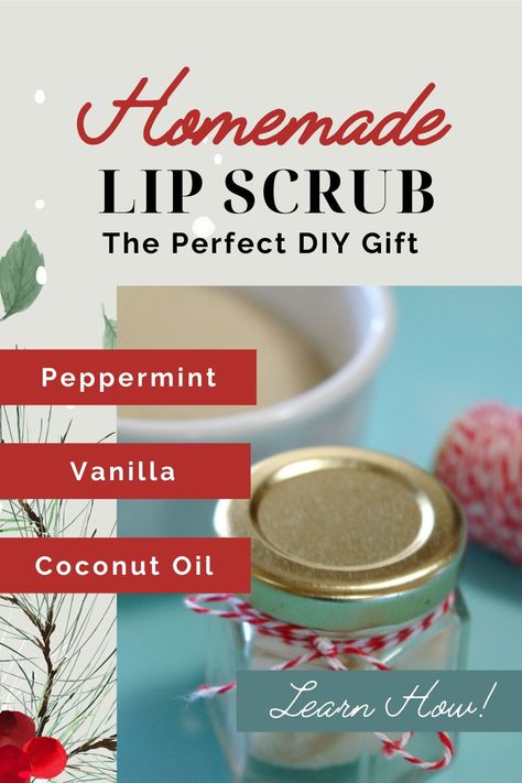 Homemade Lip Scrub, Peppermint Scrub, Scrub Recipe Diy, Diy Lip Scrub, Lip Scrub Recipe, Peppermint Extract, Lip Scrub Homemade, Holiday Lip, Lip Scrub Diy