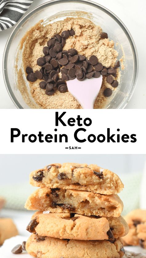 Ghost Chips Ahoy Protein Recipes, Vegan Protein Cookies, Protein Chocolate Chip Cookies, Protein Powder Cookies, Keto Protein Powder, Baking With Protein Powder, Galletas Keto, Peanut Butter Protein Cookies, Crunchy Chocolate Chip Cookies