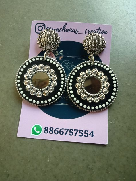 Diy Indian Earrings, Mirror Work Earrings, Lippin Art, Simple Earing, Mdf Earrings, Art Krishna, Diy Earrings Materials, Work Earrings, Navratri Collection