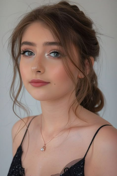 Cute Makeup Looks For Weddings, Outside Wedding Makeup, Senior Photos Makeup, Light Prom Makeup, Black Outfit Makeup, Hair And Makeup For Prom, Blue Eyes Make Up, Makeup Ideas For Wedding, Beautiful Makeup Ideas