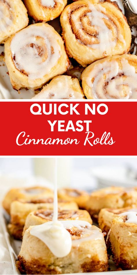 Discover how to whip up delicious no yeast cinnamon rolls in no time. Perfect for breakfast or a sweet treat. With buttery layers soaked in caramel and topped with creamy icing, these rolls satisfy any cinnamon lover's craving. Explore simple ingredients and steps to enjoy homemade gourmet-style treats without the waiting. Ideal for busy mornings or special occasions; these rolls deliver delightful flavors without the hassle. Enjoy every bite of this easy recipe for sweet satisfaction. Easy Baked Snack Recipes, No Yeast Sweet Rolls, Cinnamon Rolls Using Self Rising Flour, Cinnamon Roll Twists Homemade, Easy No Rise Cinnamon Rolls, Easy Simple Cinnamon Rolls, Easy Baking Breakfast Recipes, Easy Breakfast Ideas Cinnamon Rolls, Cinnamon Rolls No Yeast Easy