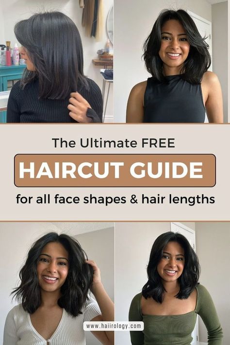 Get the ultimate free haircut guide designed for all face shapes and hair lengths! Whether you have a round, oval, square, diamond or heart-shaped face, this ebook offers the best haircut ideas to enhance your features. Explore classic and trendy styles for short, medium, and long hair, and learn expert tips for communicating with your hairstylist. Ready to transform your look? Download now and find the perfect haircut for your face shape and hair length! Short Hair On Oval Face Shape, Short Hair For Heart Shaped Faces, Short Hair For Square Face, Haircuts For Diamond Face, Haircuts For Round Face Shape, Haircut Guide, Heart Shaped Face, Heart Shaped Face Hairstyles, Hair Color Guide