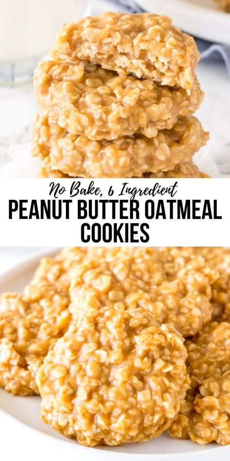 Peanut Butter And Oatmeal, Peanut Butter No Bake Cookies, Easy No Bake Cookies, Butter Oatmeal Cookies, Cookie Recipes Chewy, Peanut Butter No Bake, Peanut Butter Oatmeal Cookies, Baking Recipes Cookies, Peanut Butter Oatmeal