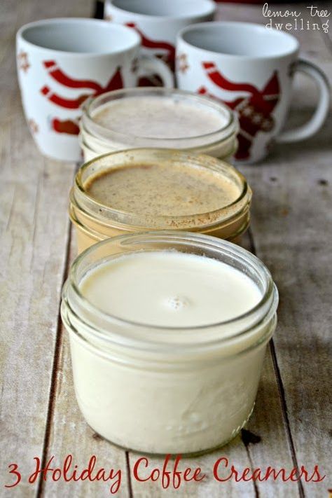 Homemade Holiday Coffee Creamers - Eggnog. Gingerbread. and Vanilla Mint! Lemon Tree Dwelling, Coffee Recepies, Homemade Coffee Creamer, Coffee Creamers, Coffee Creamer Recipe, Creamer Recipe, Flavored Coffee, Homemade Coffee, Homemade Holiday