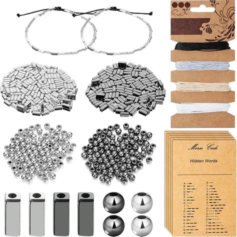 Amazon.com: DIY Morse Code Bracelet Kit, 800 Pieces Round Spacer Beads 400 Pieces Long Tube Spacer Beads 20 Pieces Morse Code Decoding Card 20 Yards Waxed Cord for Handmade Bracelet Necklace Jewelry Crafts : Arts, Crafts & Sewing Diy Bracelets How To Make, Beads For Bracelets, Morse Code Necklace, Bracelet Kit, Morse Code Bracelet, Bracelet Box, Bracelet Kits, Morse Code, Handmade Wire Jewelry