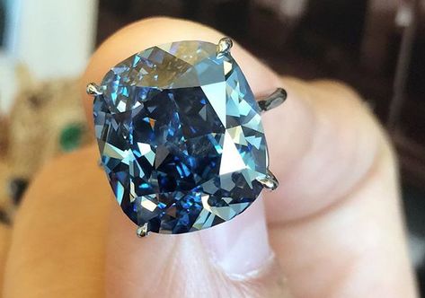 The Blue Moon diamond broke three world auction records The Blue Moon, Diamond Life, Just Sold, Tiffany Jewelry, Bling Rings, Precious Gems, Blue Moon, Blue Diamond, Diamond White