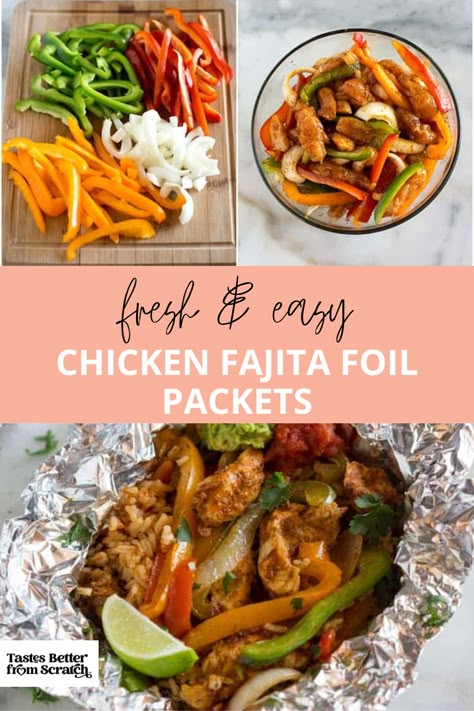 There’s nothing like a delicious foil pack recipe to make dinner a breeze, and these Chicken Fajitas Foil Packets are one of our favorites! Cook them on the grill, in a campfire, or even in the oven, so you can enjoy them all year round. #foildinners #chickenrecipes #campingmeals Campfire Dinners Foil Packets, Camping Fajitas, Easy Campfire Meals Foil Packets, Fajita Foil Packets For The Oven, Foil Dinners In Oven, Oven Foil Pack Dinners, Fajita Foil Packets For The Grill, Campfire Fajitas, Tin Foil Camping Meals