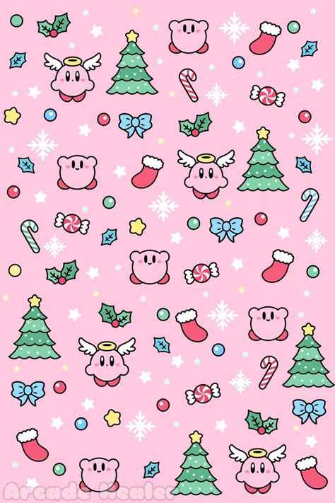 Kirby Art, Holiday Artwork, Kawaii Christmas, Wallpaper Iphone Christmas, Iphone Design, Halloween Cartoons, Kawaii Wallpaper, Kawaii Drawings, Hello Kitty Wallpaper