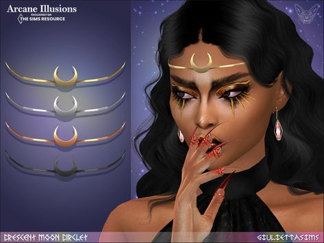 The Sims Resource - Arcane Illusions - Crescent Moon Circlet Moon Accessories, Sims Stories, Die Sims 4, Fantasy Earrings, Sims 4 Studio, Sims 4 Anime, Rose Hat, Yellow Clothes, Sims House Design