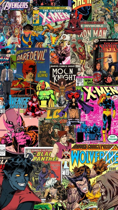 Marvel Comics Wallpaper Aesthetic, Comic Book Wallpaper Iphone, Marvel Wallpaper Ipad, Dc Comics Art Wallpaper, Red Cartoon Characters, Nerdy Wallpaper, Marvel Collage, X-men Wallpaper, Comic Book Wallpaper