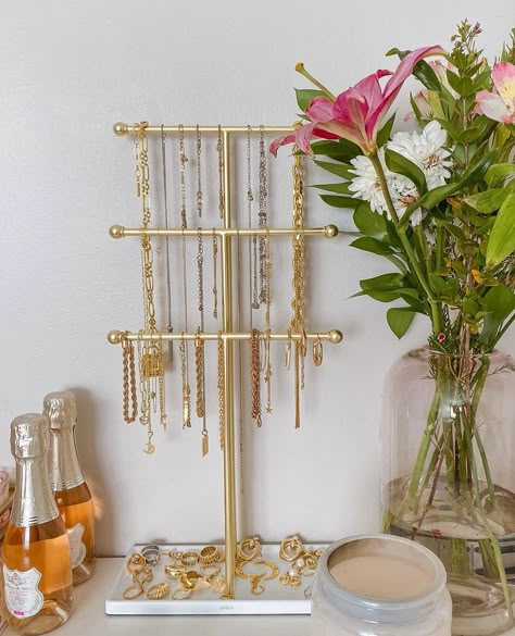 Aesthetic Jewelry Storage, Gold Jewelry Holder, Preppy Jewelry Holder, Jewellery Storage Aesthetic, Dorm Jewelry Storage, Aesthetic Jewelry Holder, Gold Jewelry Stand, Jewelry Organizer Aesthetic, Girls Jewelry Holder