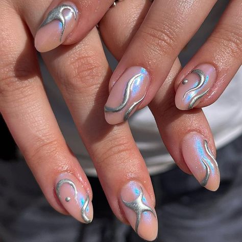 love love love these 3D chromes ▪️ ▪️ ▪️ ▪️ ▪️ #nailslondon #gelnailslondon #gelnailart #nailartdesigns #summernails #pastelnails… | Instagram Silver Chrome Abstract Nails, Nails Biab, Nails Abstract, 2023 Love, April 13, Chrome Nails, Love Love Love, Love Love, Nail Inspo