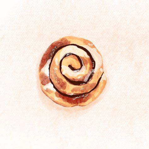 Watercolor Cinnamon Roll, How To Draw A Cinnamon Roll, Cinnamon Bun Illustration, Cinnamon Bun Drawing, Cinnamon Rolls Drawing, Cinnamon Roll Painting, Cinnamon Roll Illustration, Cinnamon Roll Tattoo, Cinnamon Roll Drawing