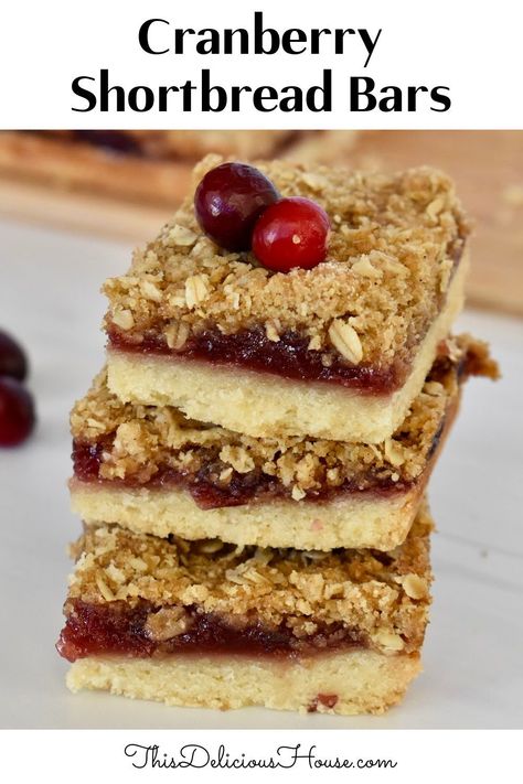 Cranberry Shortbread Bars are a delicious treat with a shortbread bottom, cranberry sauce middle, and streusel topping! You can use canned or leftover cranberry sauce for this recipe. Canned Cranberry Sauce Muffins, Leftover Cranberry Jelly Recipes, Cranberry Nut Bars, Using Leftover Cranberry Sauce, Recipes For Leftover Cranberry Sauce, Cranberry Jelly Uses, Recipes With Jellied Cranberry Sauce, Recipes Using Canned Cranberry Sauce, Leftover Cranberry Sauce Recipes Ideas